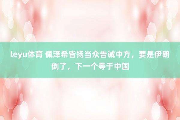 leyu体育 佩泽希皆扬当众告诫中方，要是伊朗倒了，下一个等于中国
